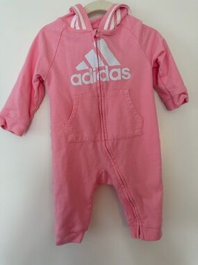 adidas Pink Hooded Baby girl One-Piece Romper size 6m